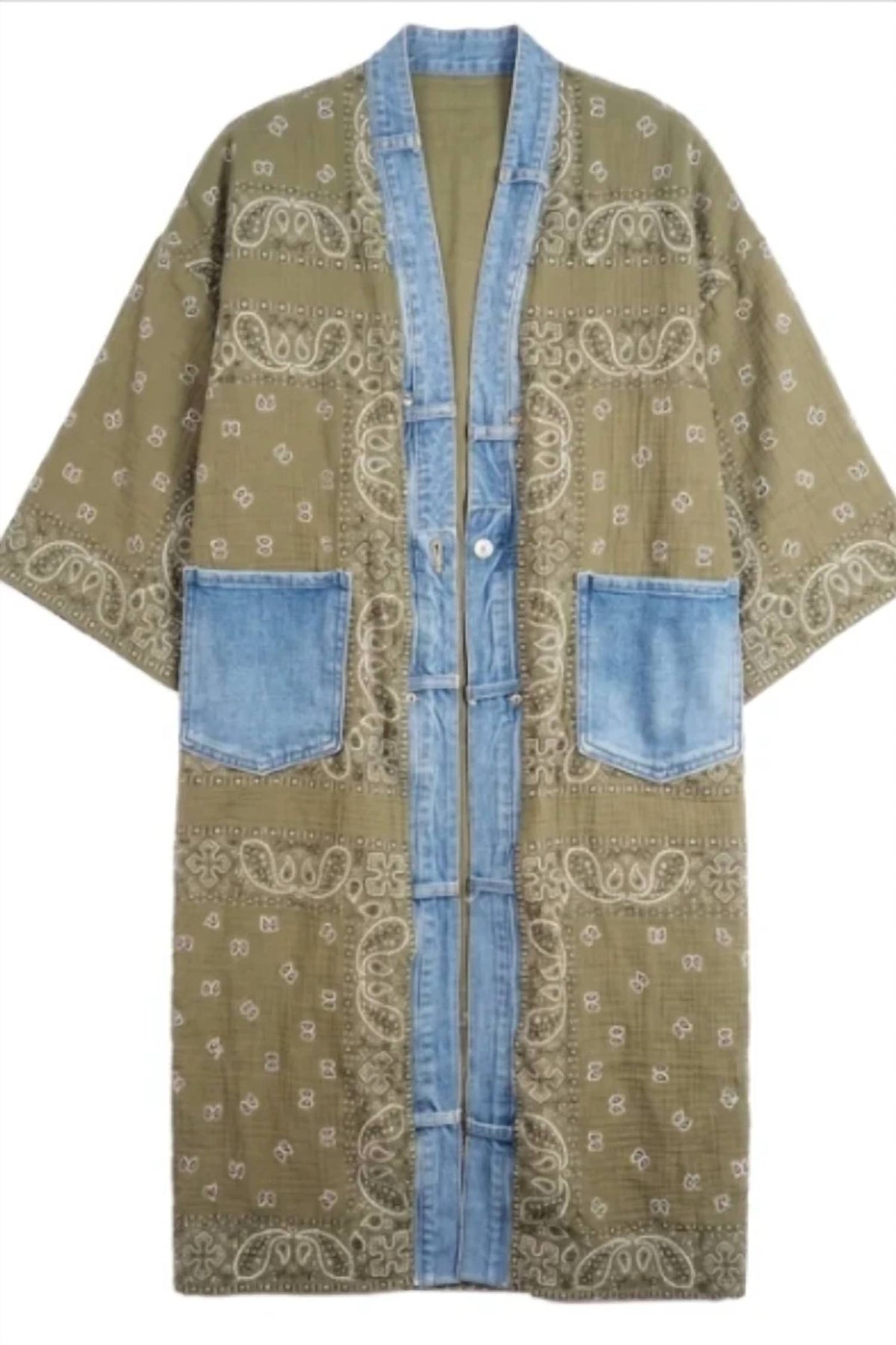 Upcycled Denim Bandana Print Cardigan Kimono