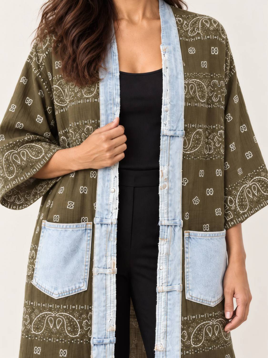 Upcycled Denim Bandana Print Cardigan Kimono