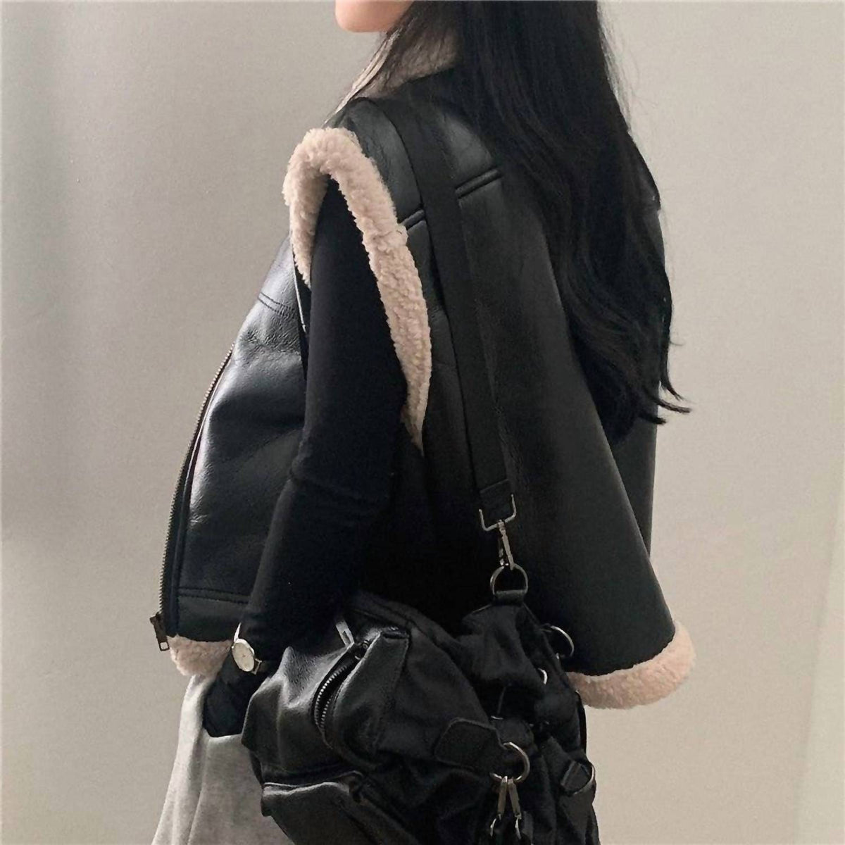 Women's Fur Collar Color Block Thick Vest