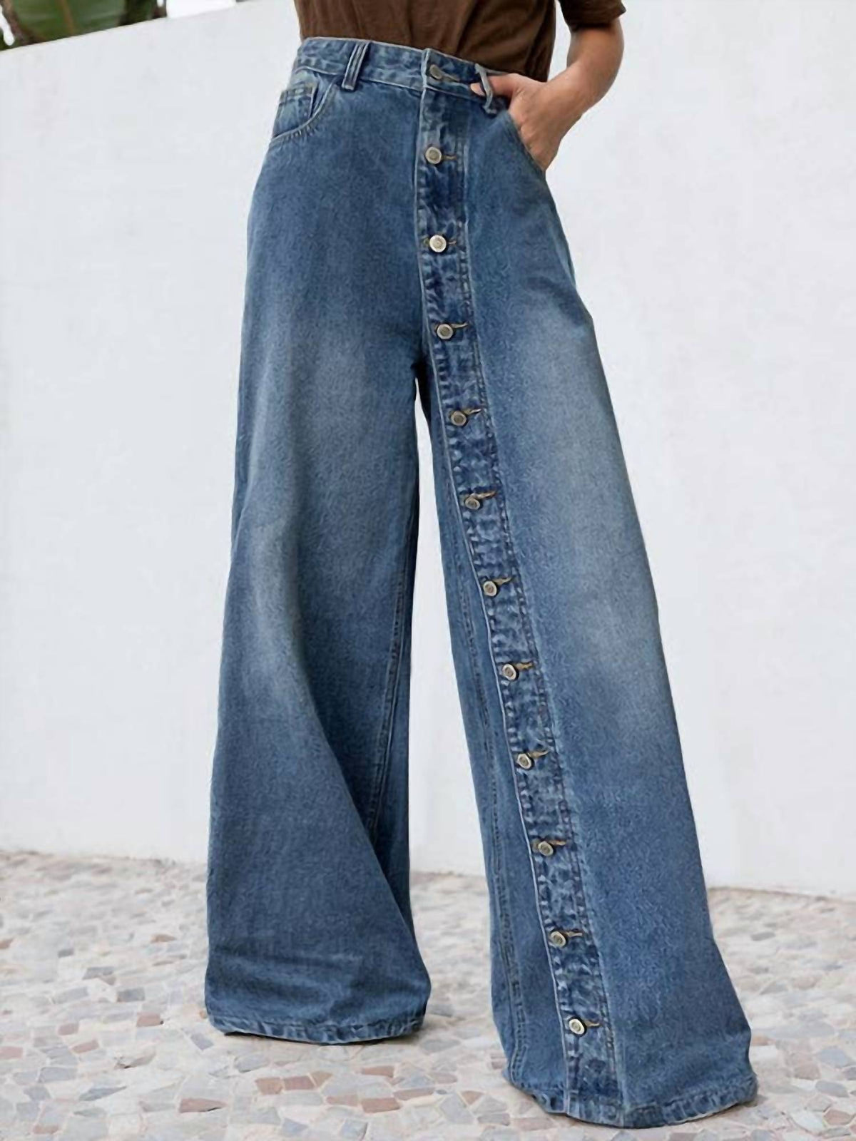 Women's High Waisted Loose Buttoned Pockets Jean