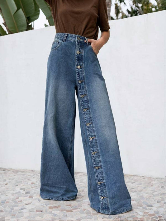 Women's High Waisted Loose Buttoned Pockets Jean