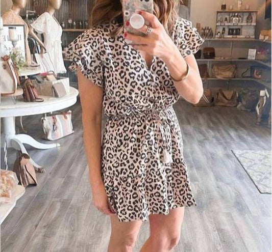Leopard Casual Button Ruffle Romper