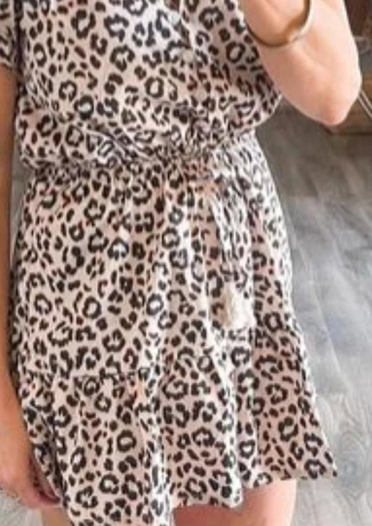 Leopard Casual Button Ruffle Romper