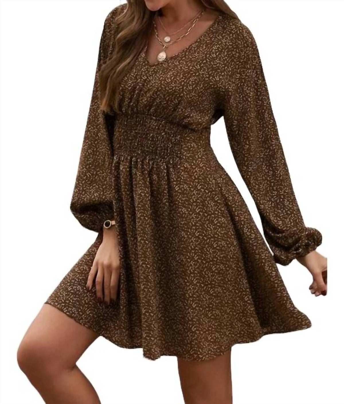 Balloon Sleeve Smocked Waist Dress