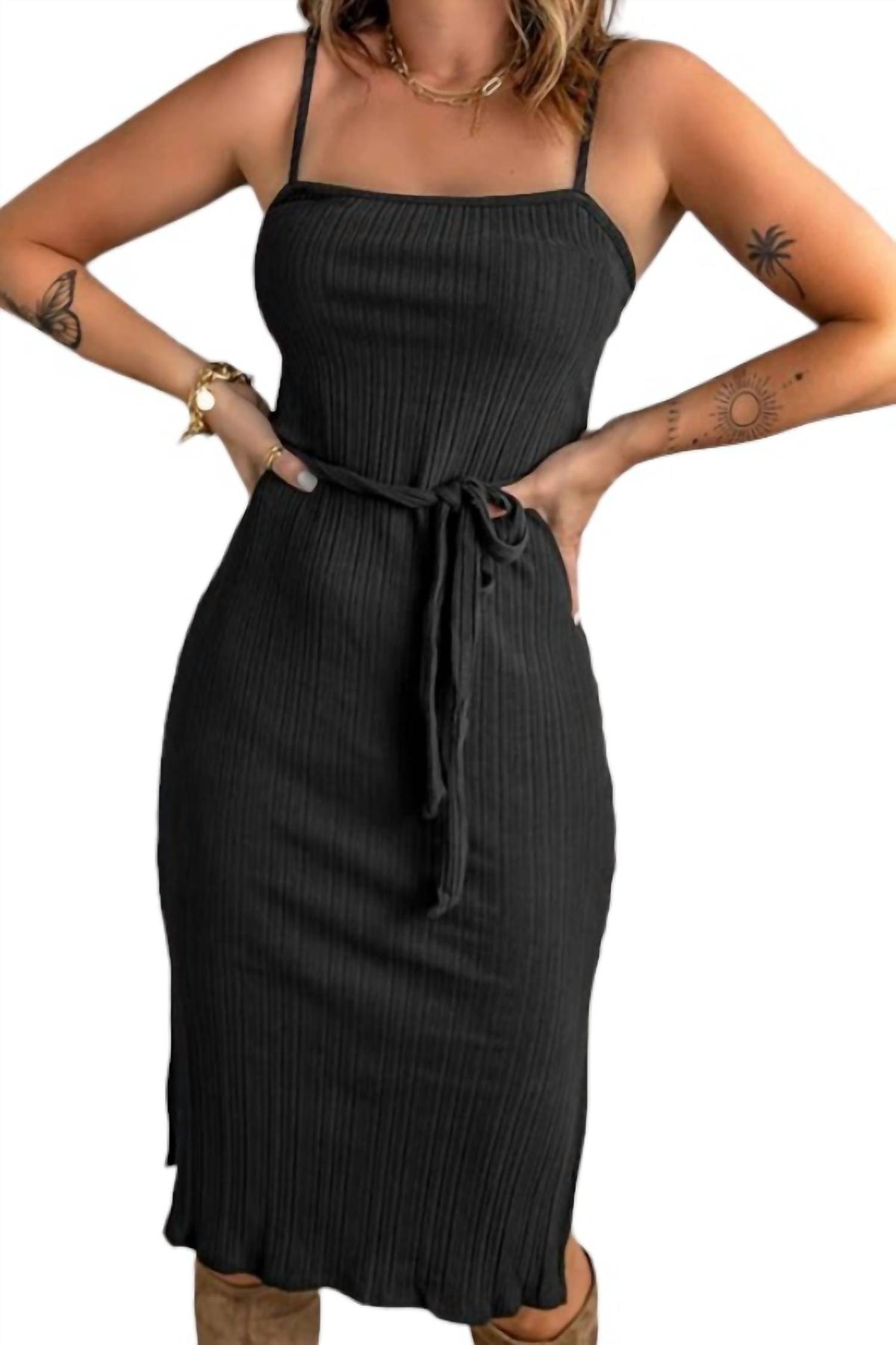 Ribbed Lace-Up Spaghetti Strap Mini Dress