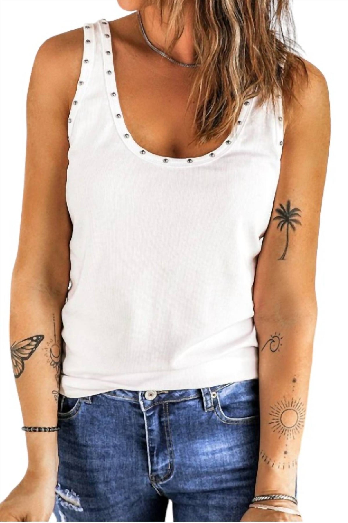 Studded Ribbed Tank Top