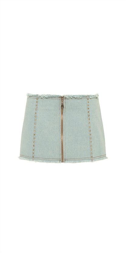 Loran Crystal Embellished Denim Mini Skirt