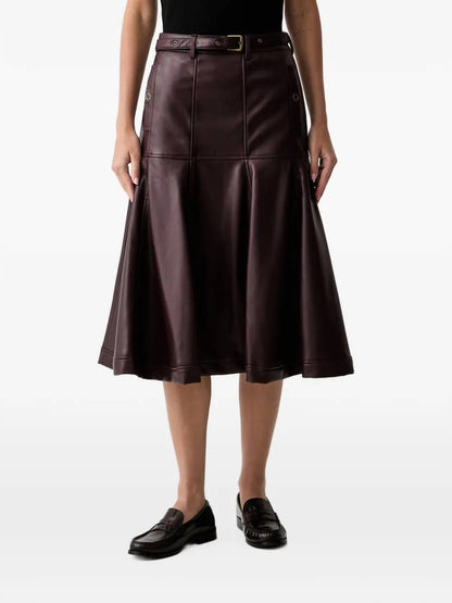 Elodie Belted Faux Leather Midi Skirt