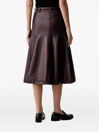 Elodie Belted Faux Leather Midi Skirt