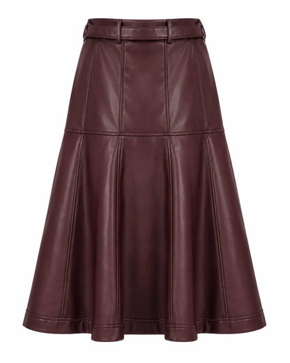 Elodie Belted Faux Leather Midi Skirt