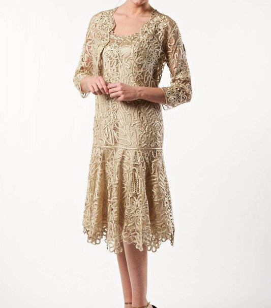 Two Piece Flared Skirt Formal Midi Dress