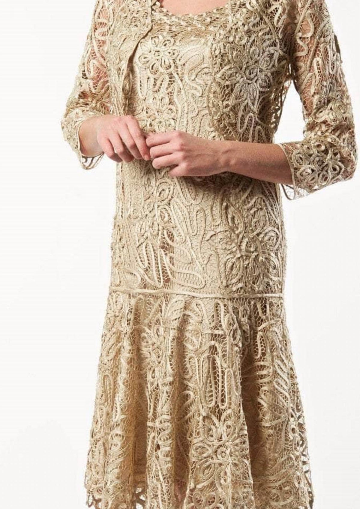 Two Piece Flared Skirt Formal Midi Dress