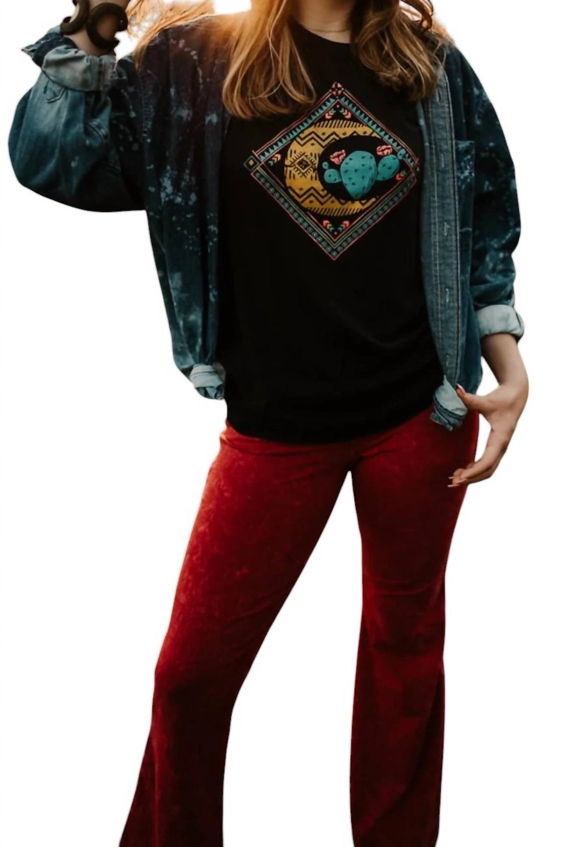 Distressed Denim Bleached Button Down Top