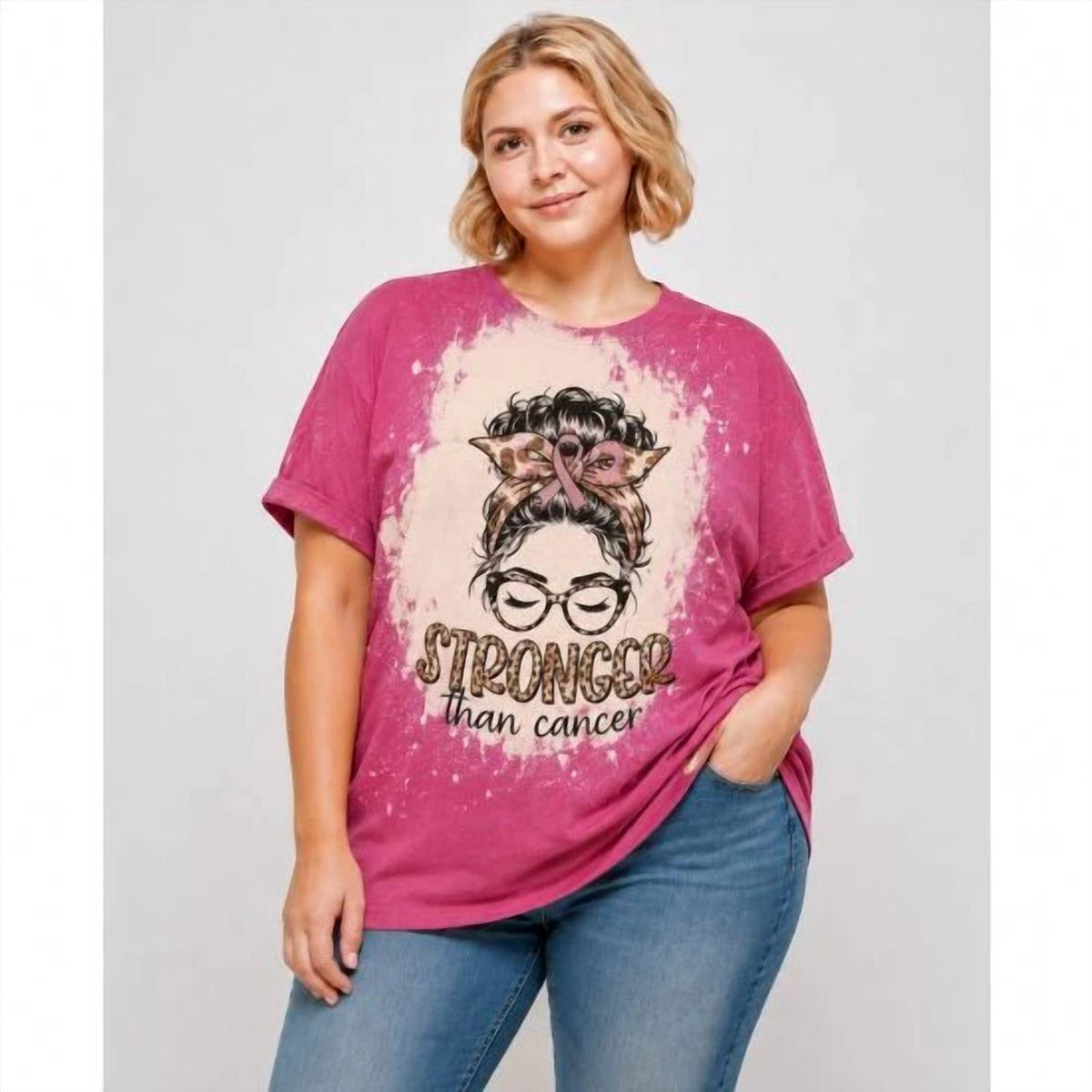 Stronger Than Cancer Bleached Tee - Plus