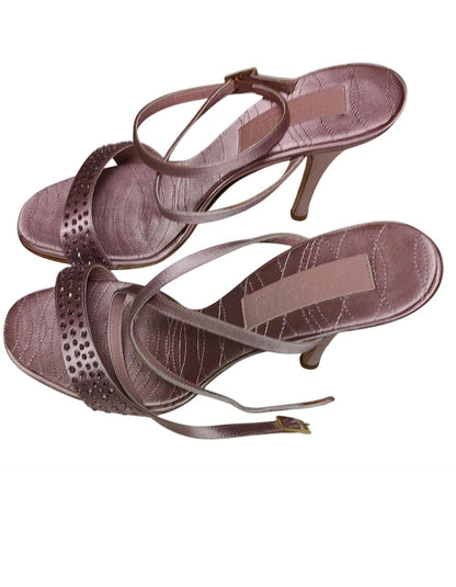 Satin Ankle Strap Embellished Beaded Heels