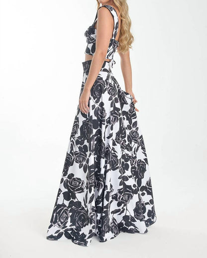Monochrome Rose Print Two-piece Set