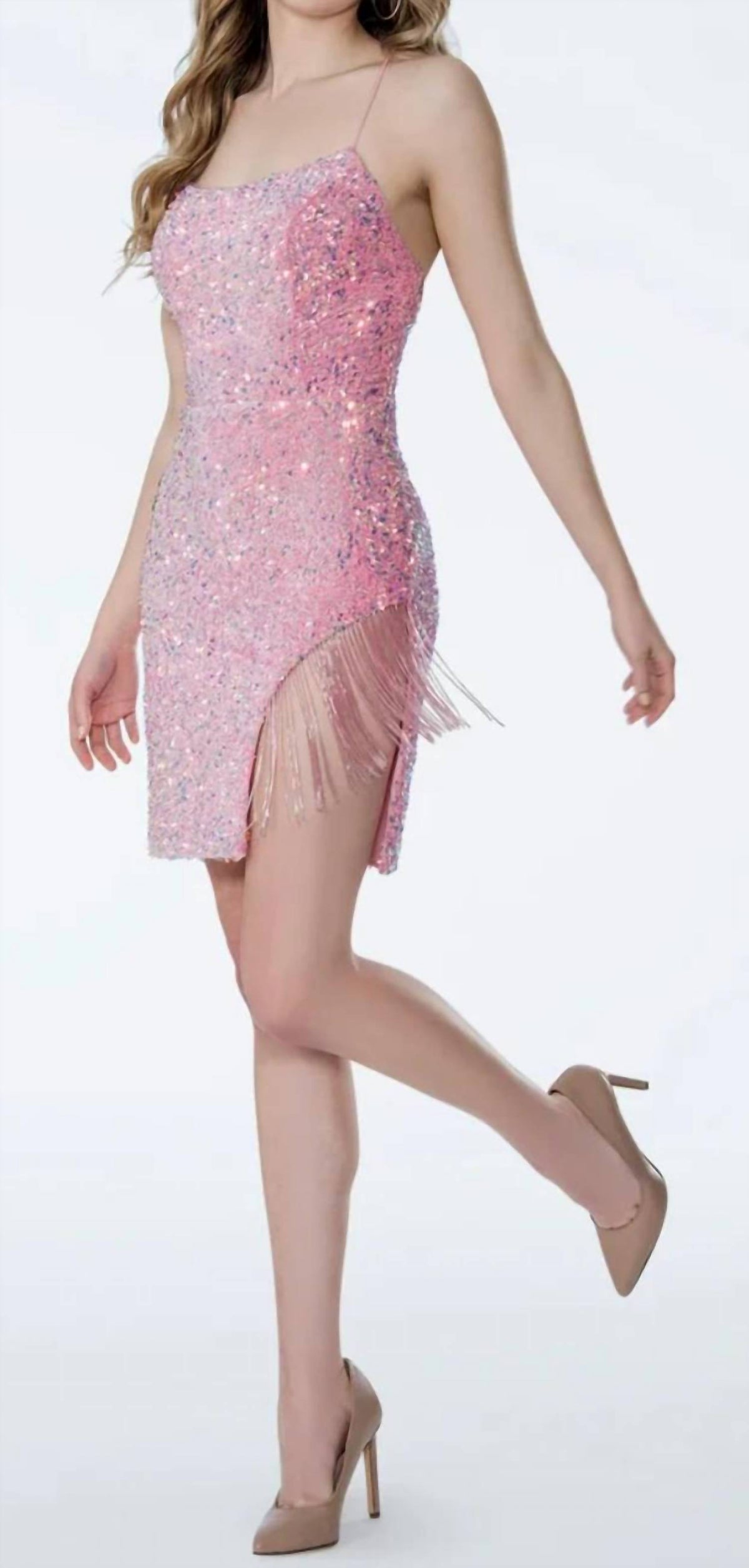 Homecoming Short Fitted Sequin Fringe Dress