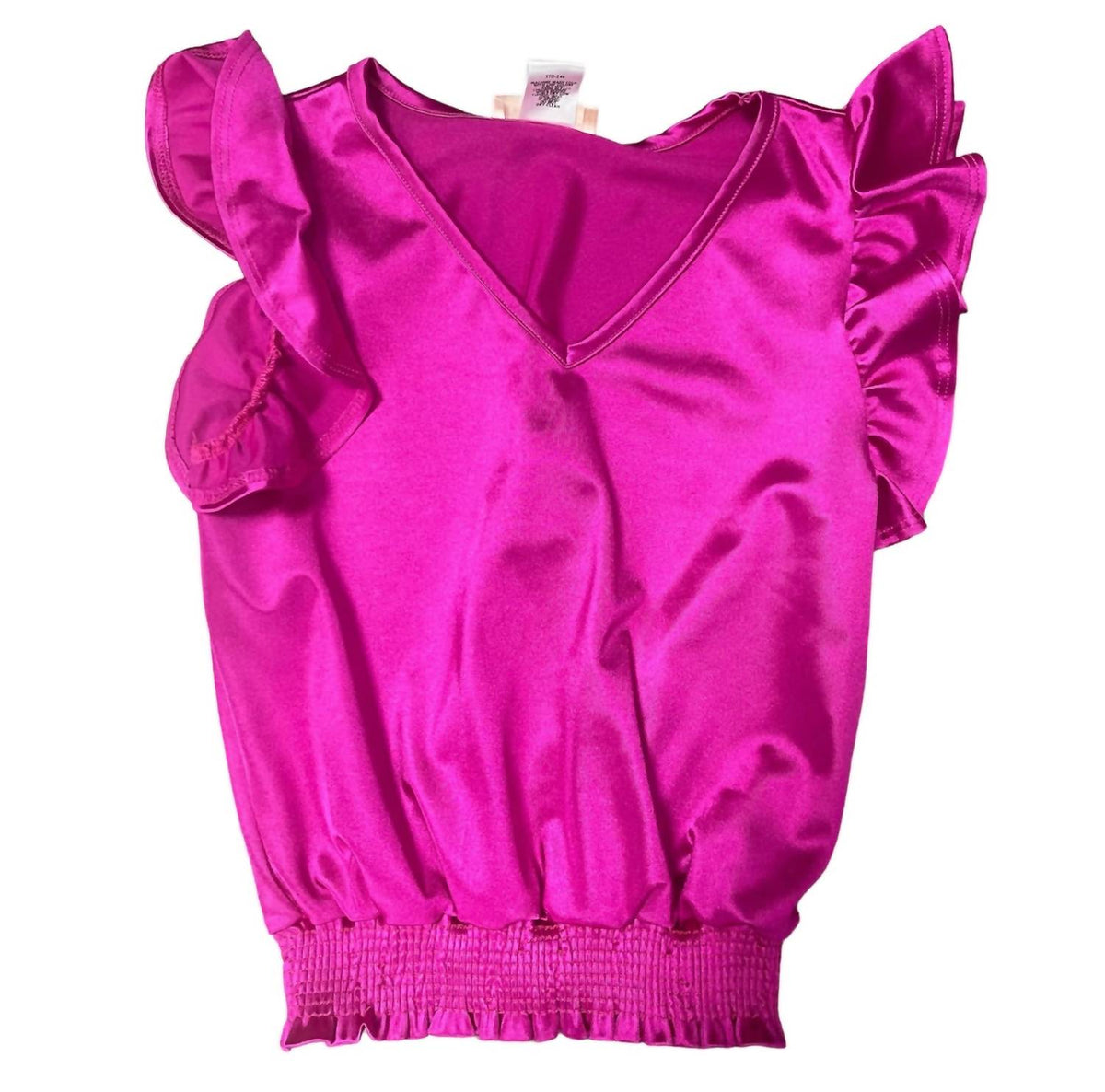 Smocked Hem Satin Top with Flutter Sleeve