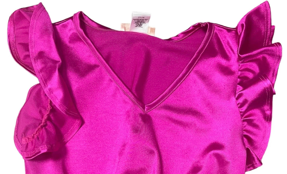 Smocked Hem Satin Top with Flutter Sleeve
