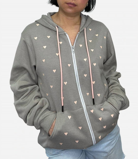 Women's Dotty Zip Up Putty Hoodie