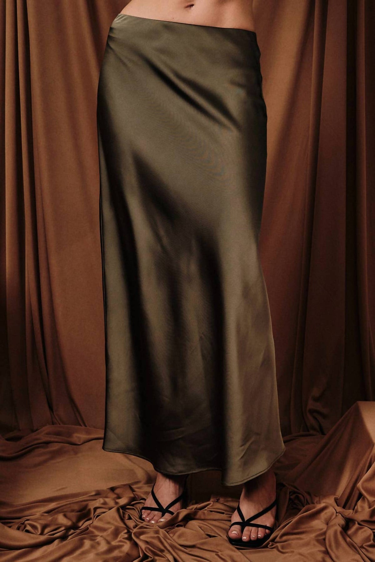 Bias Satin Midi Skirt