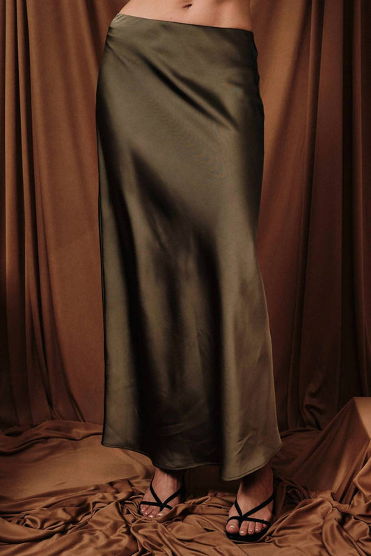 Bias Satin Midi Skirt