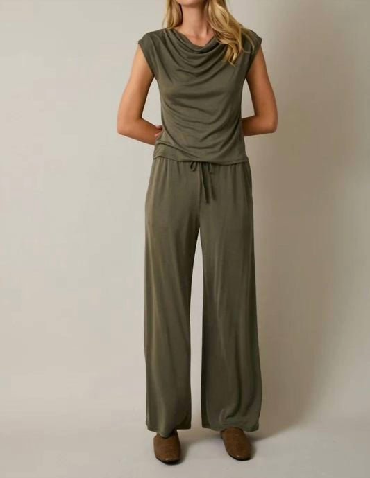 Sunday Edition Women's Emma Draw String Wide Leg Pants in Olive Green