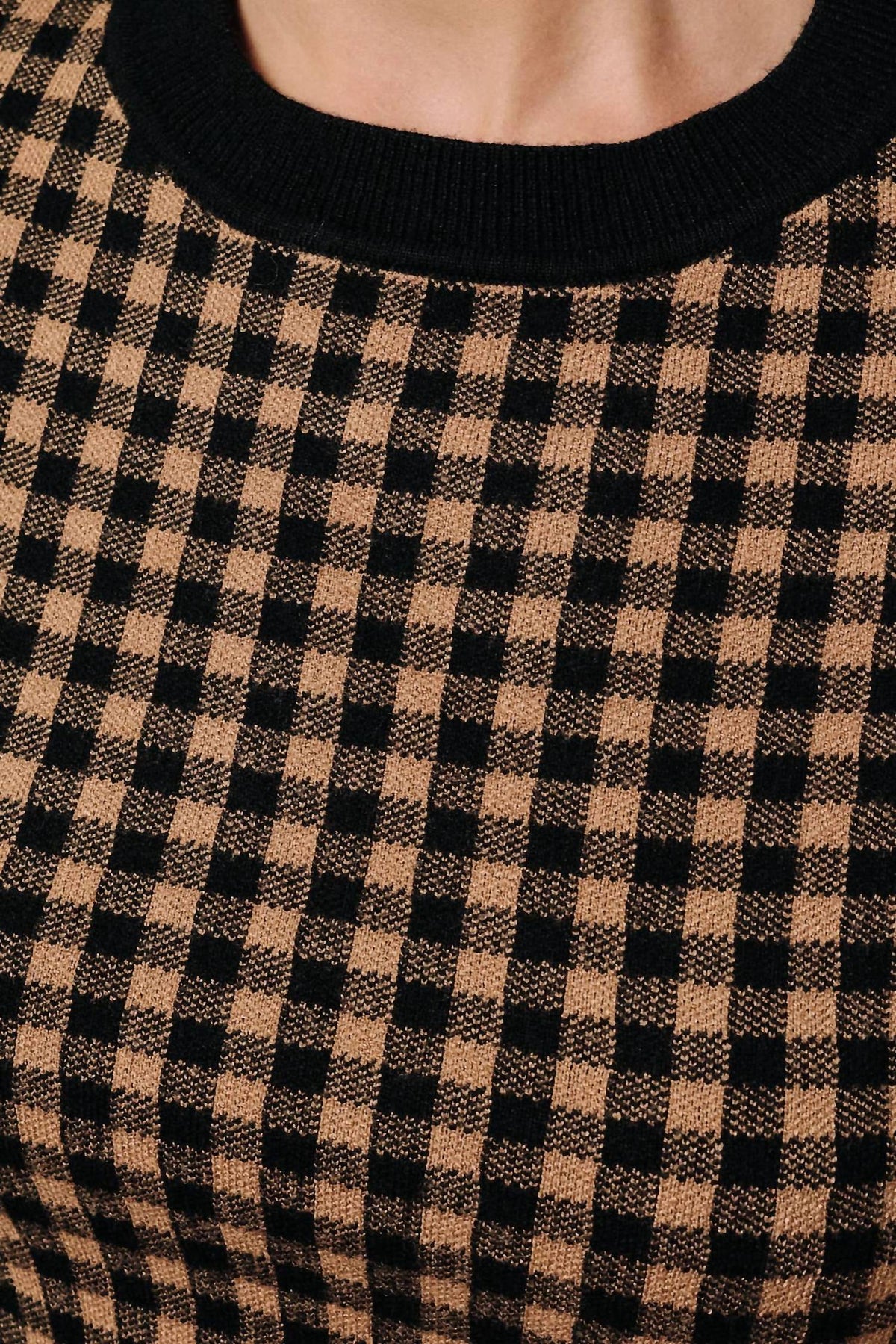 Gingham Soft Knit Crew Neck Sweater