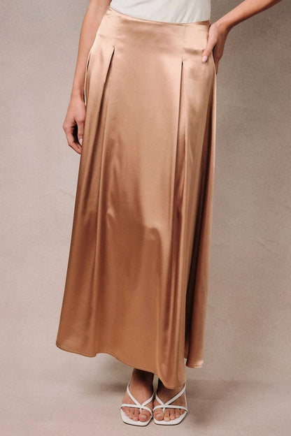 High Waist Satin Midi Skirt