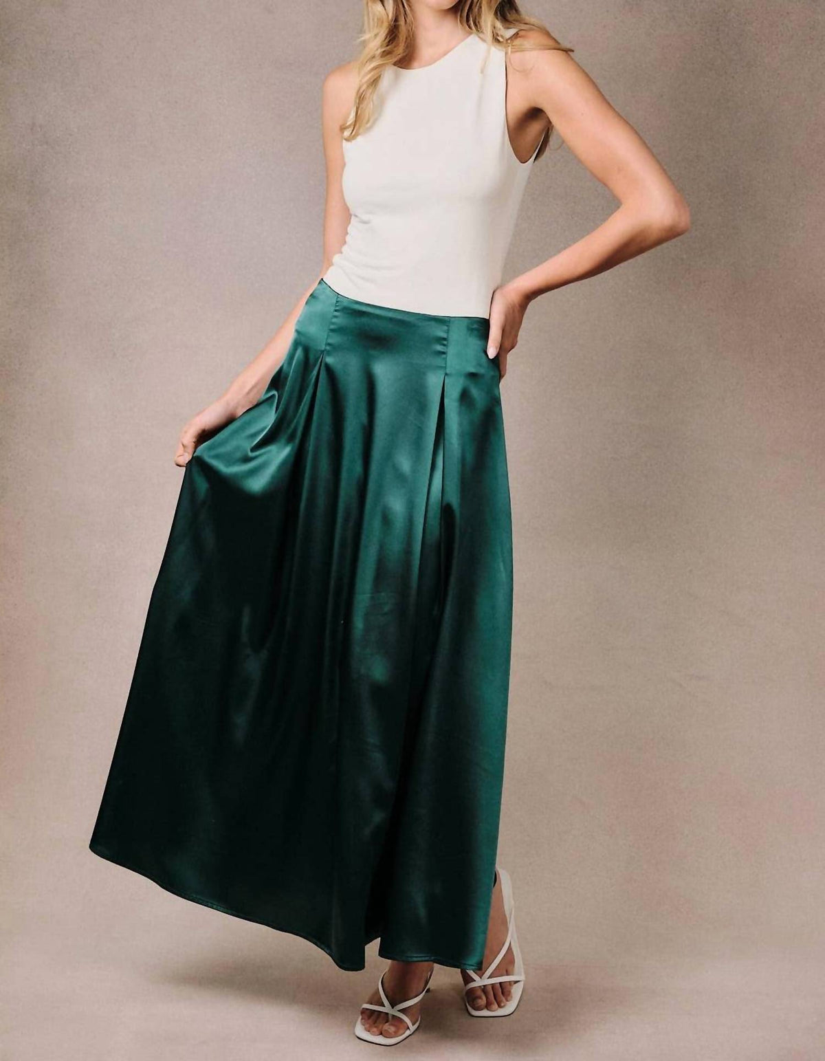 High Waist Satin Midi Skirt