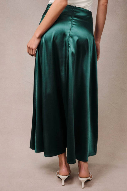 High Waist Satin Midi Skirt