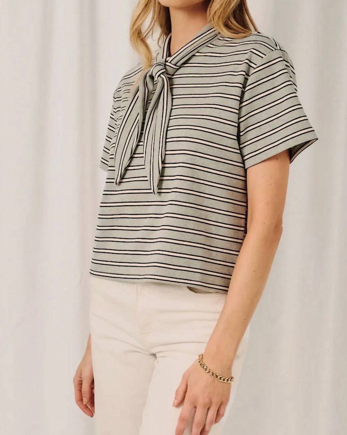Round Neck Top With Faux Scarf Collar
