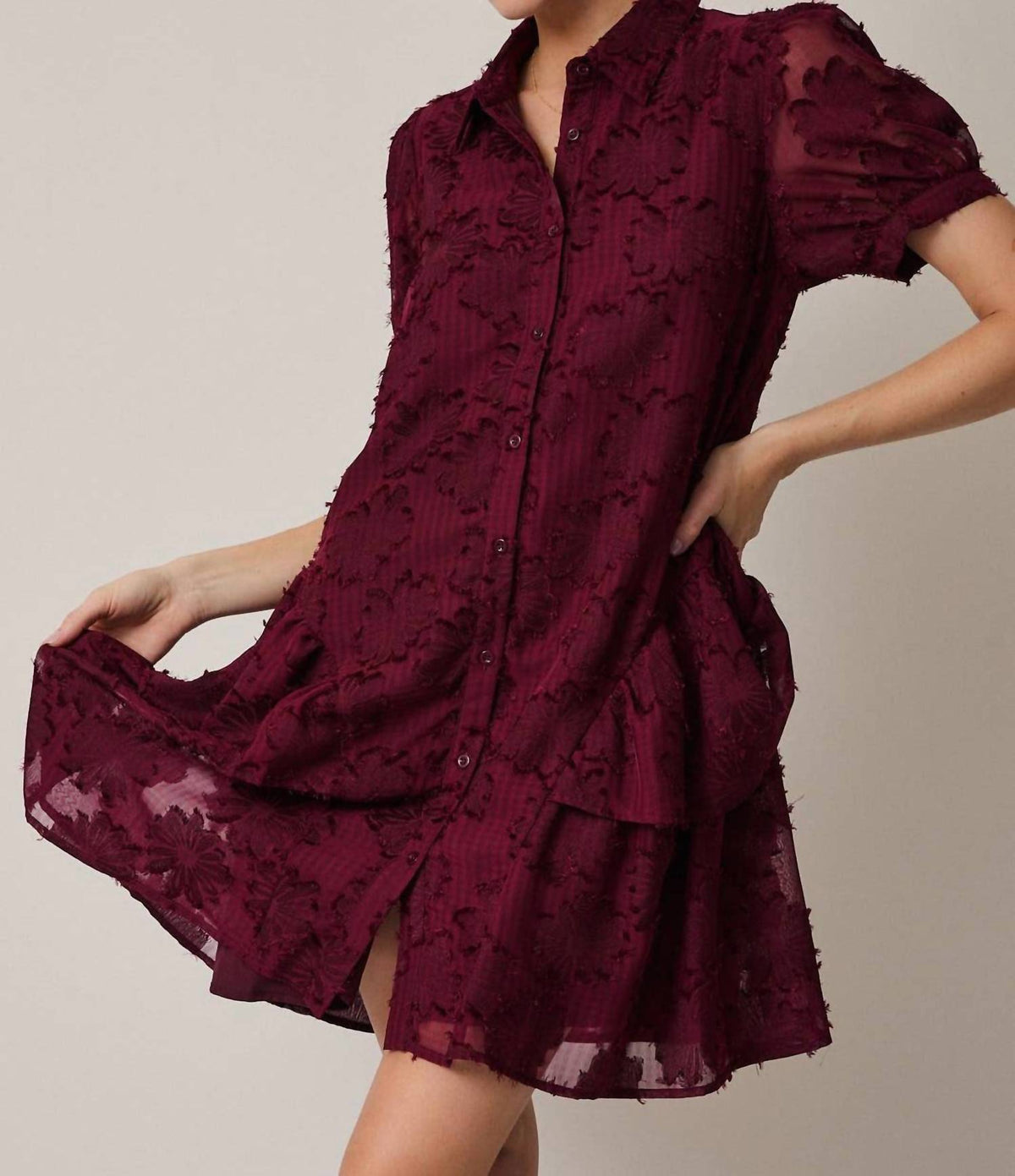 Seraphina Tiered Button-down Shirt Mini Dress