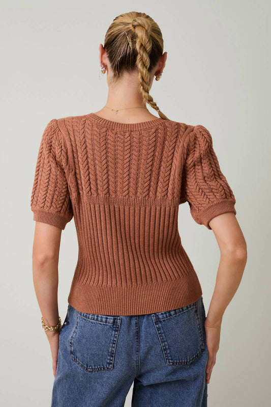 Short Sleeve Cable Knit Sweater