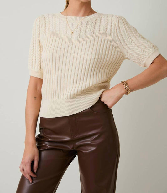 Short Sleeve Cable Knit Sweater