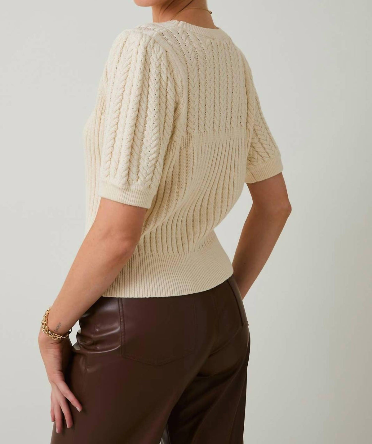 Short Sleeve Cable Knit Sweater