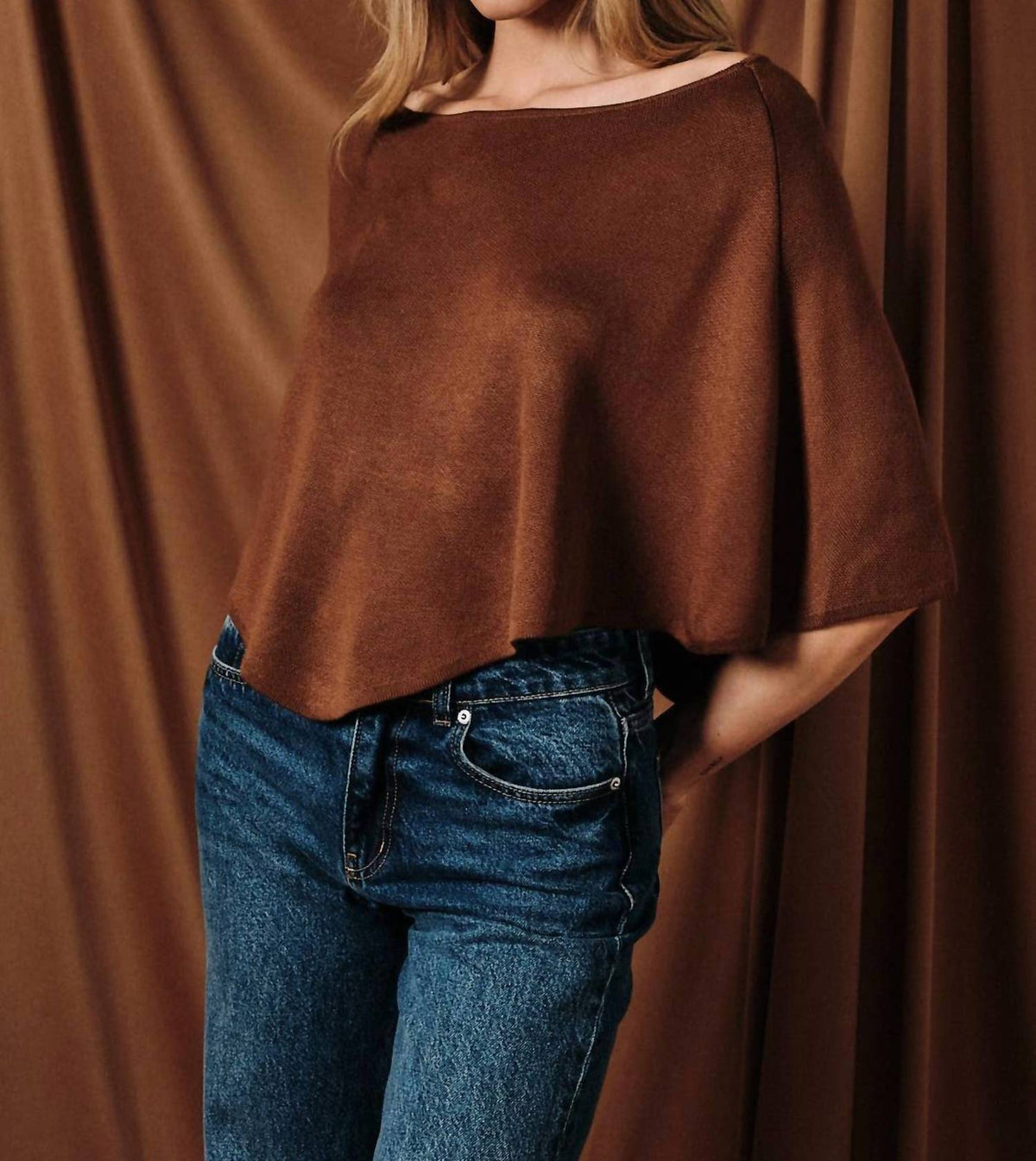 Slouchy Neckline Poncho Knit Top