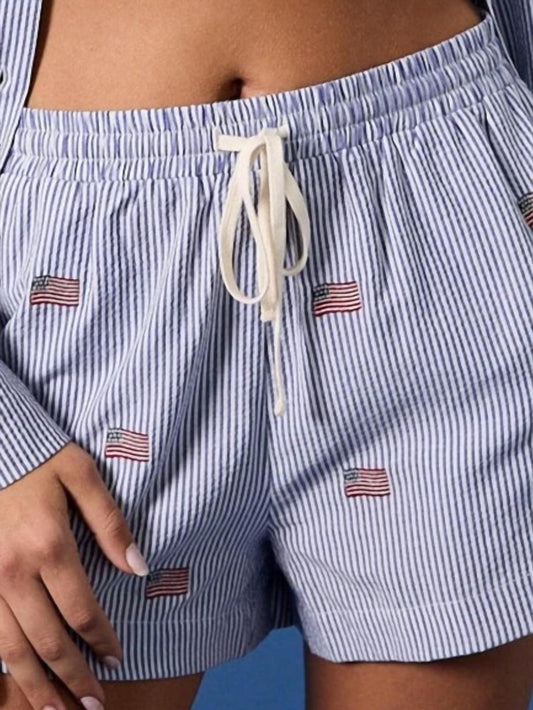 Sunday Edition Women's Striped Flag Shorts in Blue - view 2
