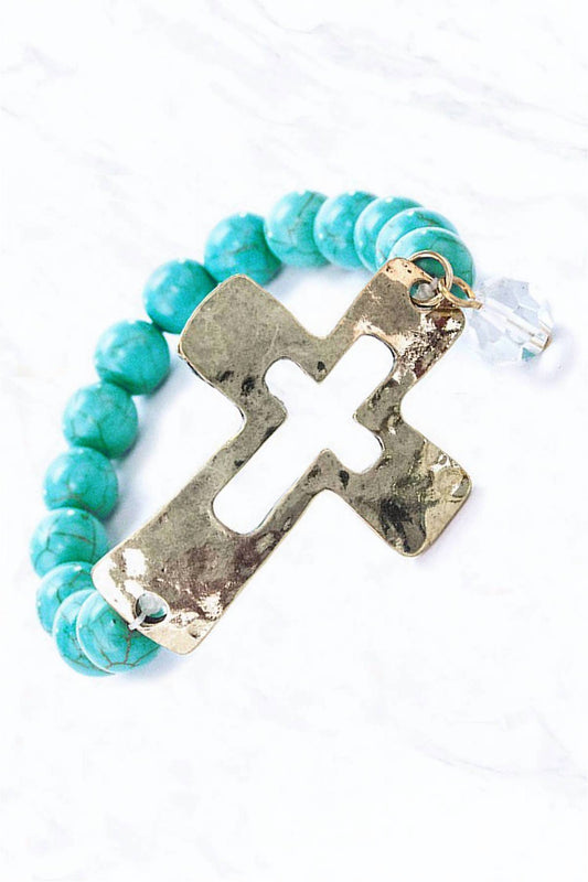 Women's Hammered Cross Stretch Bracelet