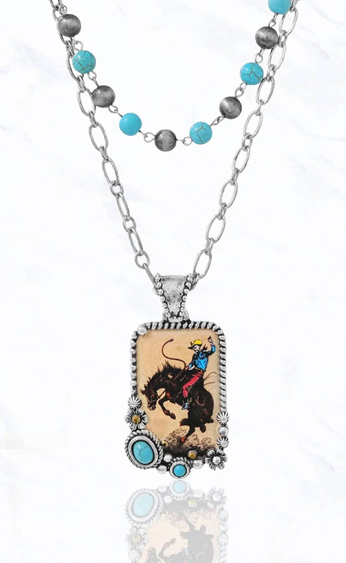 Women's Rodeo Cowboy Pendant Layered Necklace