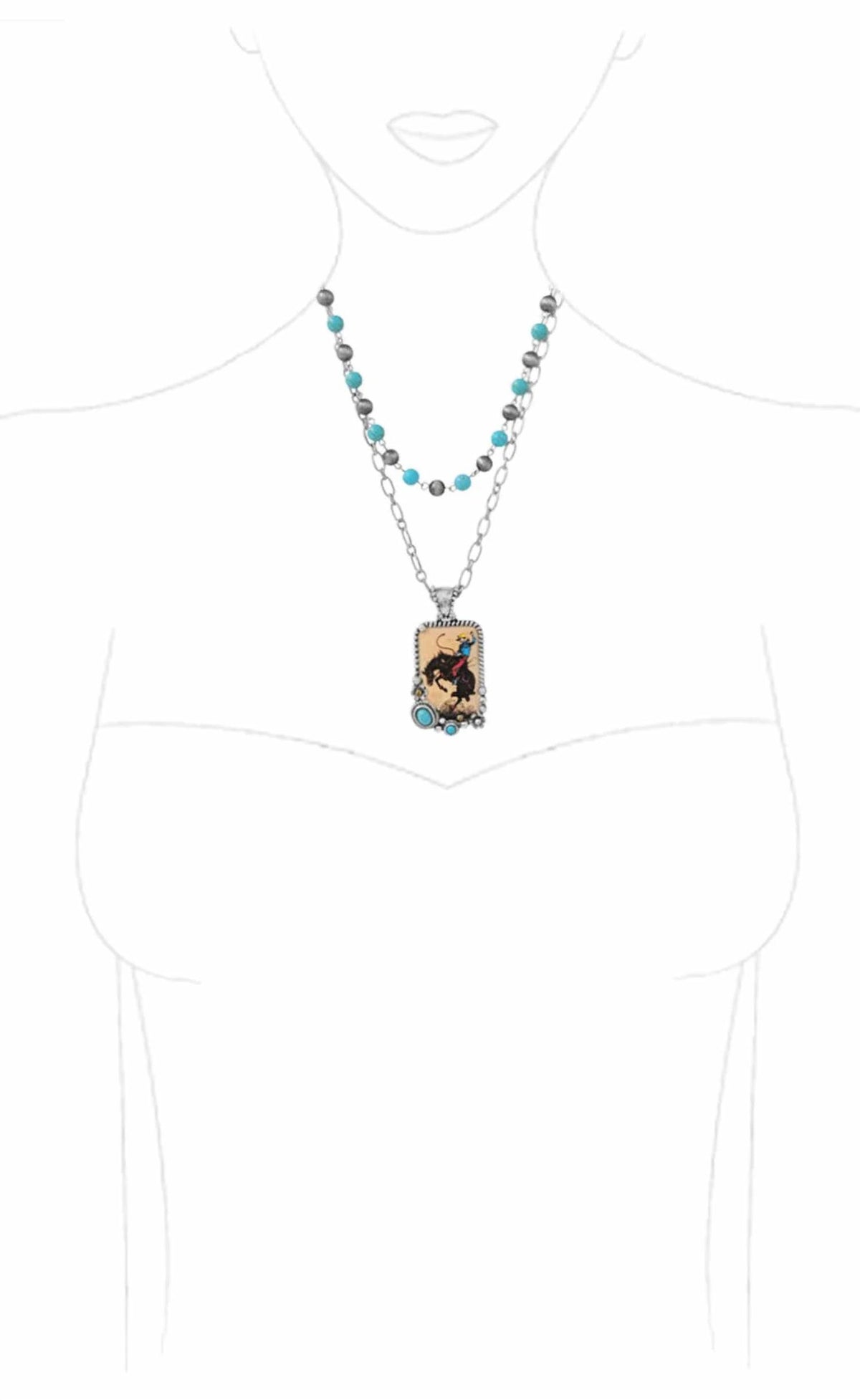 Women's Rodeo Cowboy Pendant Layered Necklace