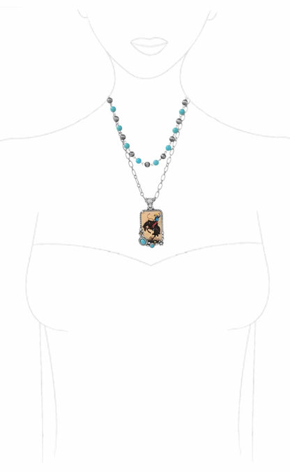 Women's Rodeo Cowboy Pendant Layered Necklace