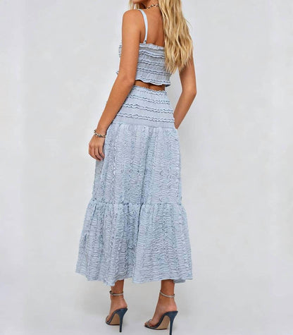 Romantic Wrinkle Ruffle Camisole Top And Tiered Maxi Skirt Set