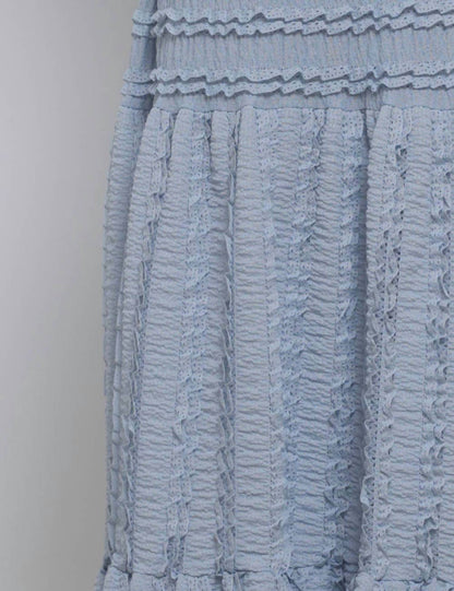 Romantic Wrinkle Ruffle Camisole Top And Tiered Maxi Skirt Set