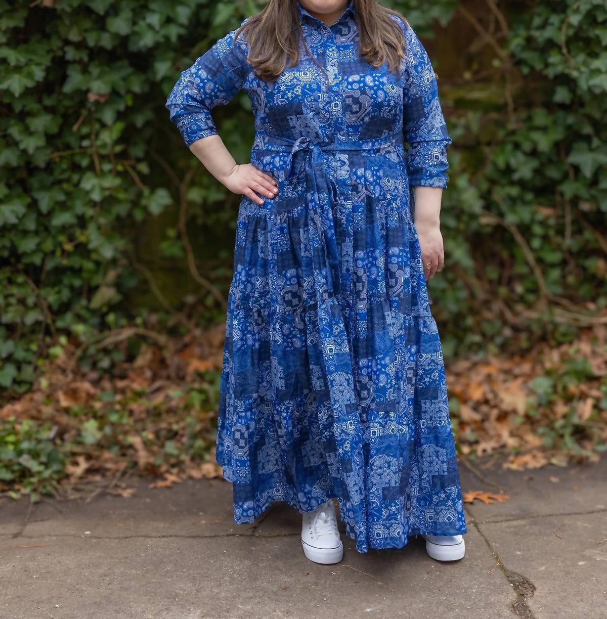 Patchwork Long Sleeve Maxi Dress - Plus
