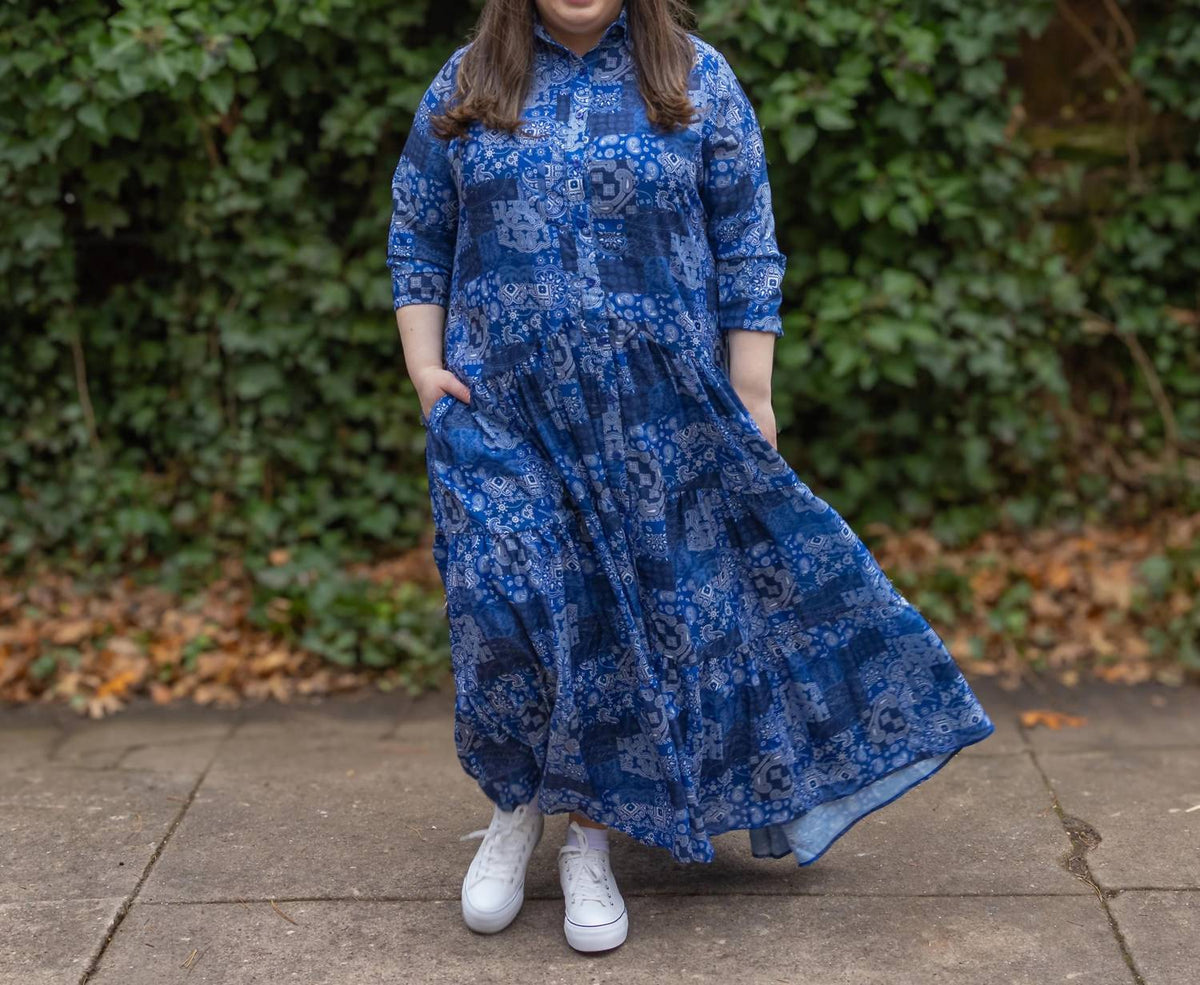 Patchwork Long Sleeve Maxi Dress - Plus