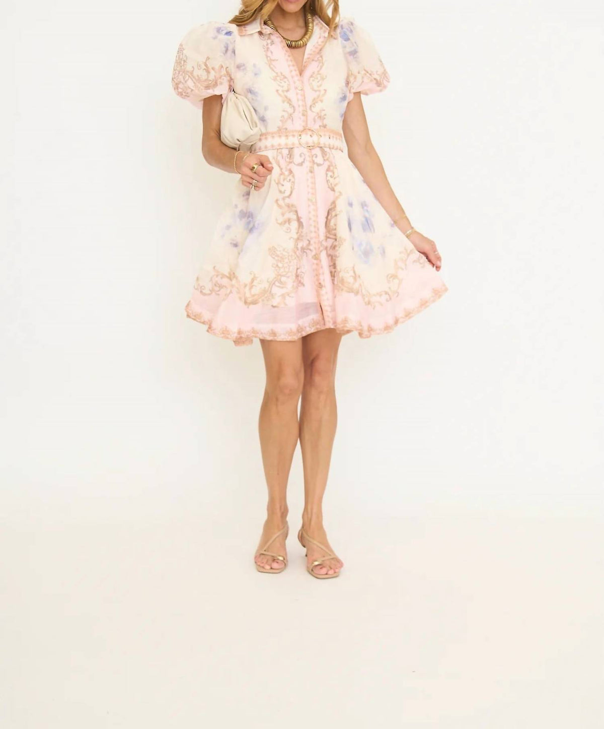 Short Sleeve Button Down Belted Mini Dress