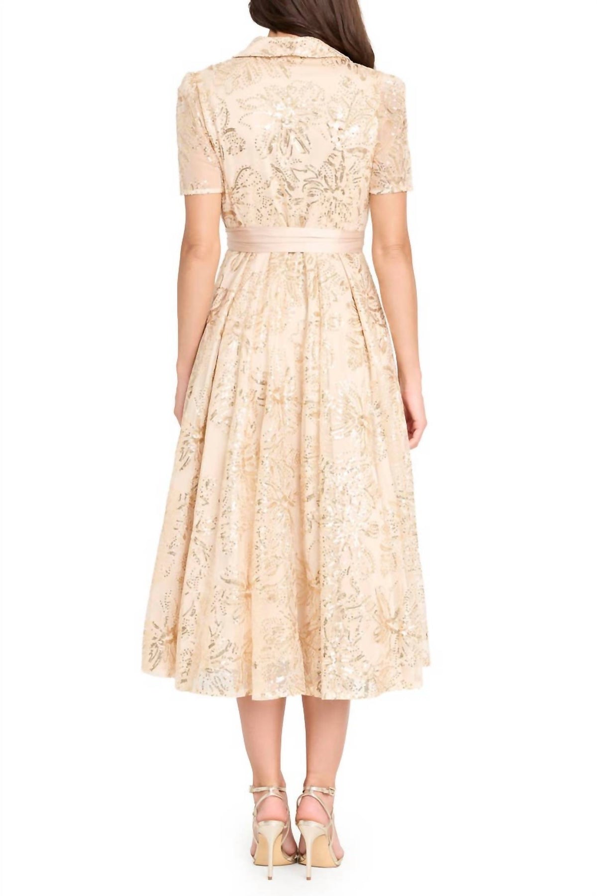 Collared V-neck Sequin Dress