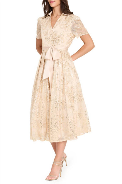Collared V-neck Sequin Dress