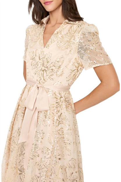 Collared V-neck Sequin Dress